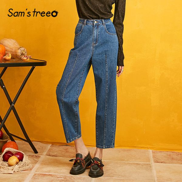 sam's tree dark blue solid high waist jeans women 2020 autumn straight washed loose casual office ladies daily trousers, Black;white
sam's tree dark blue solid high waist jeans women 2020 autumn straight washed loose casual office ladies daily trousers, Black;white