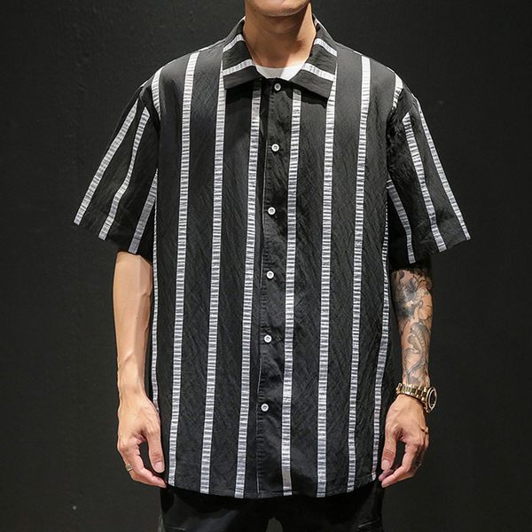 men's casual shirts summer fashion loose stripe printing short sleeve shirt, White;black
men's casual shirts summer fashion loose stripe printing short sleeve shirt, White;black