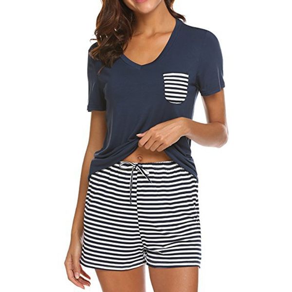 new women pajamas sets summer short sleeve stripe loose comfortable sleepwear pijamas mujer female nightgown sleepwear, Blue;gray
new women pajamas sets summer short sleeve stripe loose comfortable sleepwear pijamas mujer female nightgown sleepwear, Blue;gray