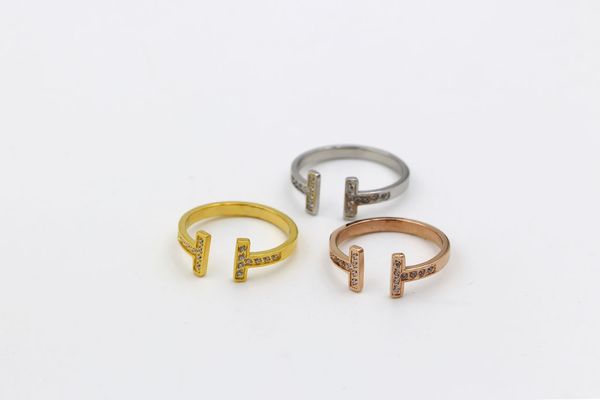 2019 Famous double T diamond ring style personality rose gold plus gold and silver filled plate open love ring for women's fashion jewelry 
2019 Famous double T diamond ring style personality rose gold plus gold and silver filled plate open love ring for women's fashion jewelry