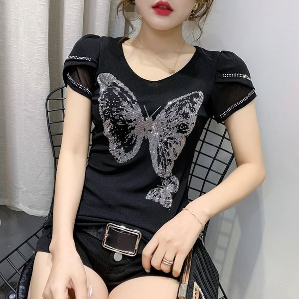 women's t-shirt 2021 summer fashion korean clothes diamonds butterfly women ropa mujer back bottoming shirt tees t02001, White
women's t-shirt 2021 summer fashion korean clothes diamonds butterfly women ropa mujer back bottoming shirt tees t02001, White