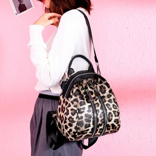 backpack female girl leather leopard print school bag backpack satchel travel shoulder bag women