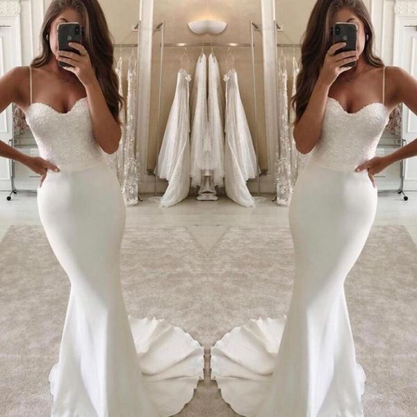 2020 beach mermaid wedding dresses spaghetti straps lace applique chiffon sweep train ribbon custom made plus size wedding bridal gown, White
2020 beach mermaid wedding dresses spaghetti straps lace applique chiffon sweep train ribbon custom made plus size wedding bridal gown, White