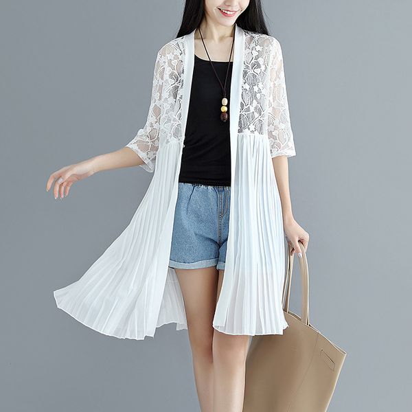 p shoot 2019 spring and summer new style large size dress lace joint chiffon fold sun-resistant versatile waipi, White
p shoot 2019 spring and summer new style large size dress lace joint chiffon fold sun-resistant versatile waipi, White