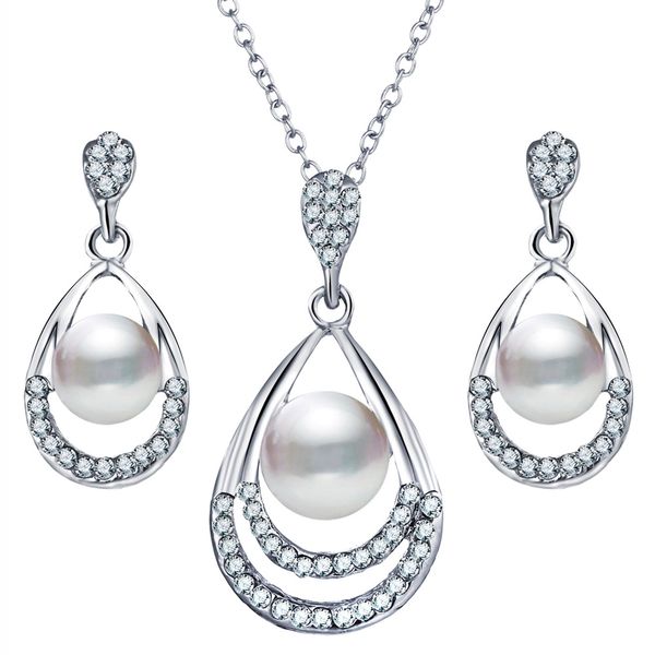 new fashion women's party 2019 droplets artificial pearl jewelry earring ornaments three-piece suit necklace, Silver
new fashion women's party 2019 droplets artificial pearl jewelry earring ornaments three-piece suit necklace, Silver