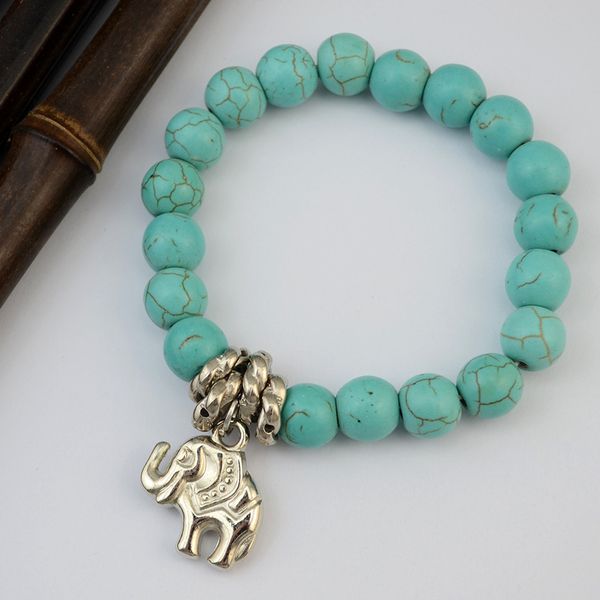 boho style turquoise stone silver elphant charm bracelet bangle for women, Golden;silver
boho style turquoise stone silver elphant charm bracelet bangle for women, Golden;silver