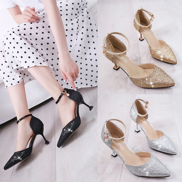 sequined high-heeled sandals women 2020 summer new word buckle pointed high-heeled shoes fashion fine heel fashion shoes z684, Black
sequined high-heeled sandals women 2020 summer new word buckle pointed high-heeled shoes fashion fine heel fashion shoes z684, Black