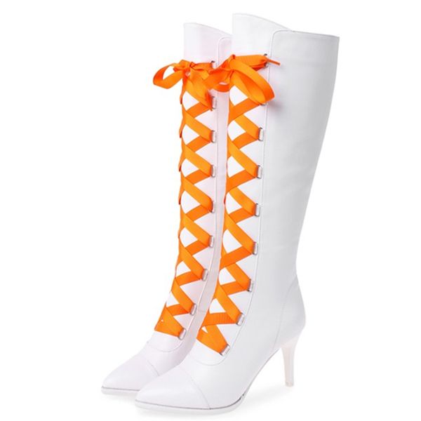 pointed toe white boots women cross-tied zipper fashion knee high boots women winter party fashion high heels, Black
pointed toe white boots women cross-tied zipper fashion knee high boots women winter party fashion high heels, Black