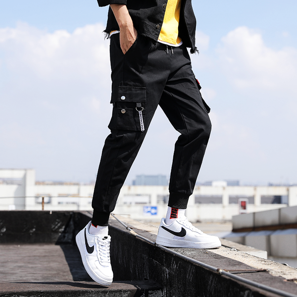 men's pants multi-pocket elastic waist design harem streetwear punk hip-hop casual jogger male dancing, Black
men's pants multi-pocket elastic waist design harem streetwear punk hip-hop casual jogger male dancing, Black