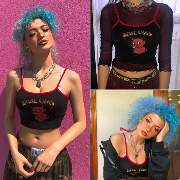 womens straps ruffles trim tube crop cute little devil letters print harajuku camisole slim funny streetwear, White
womens straps ruffles trim tube crop cute little devil letters print harajuku camisole slim funny streetwear, White