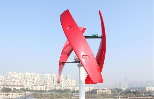 

600w 12v spiral wind turbine generator red/white vawt vertical axis residential energy with economical pwm charger controller