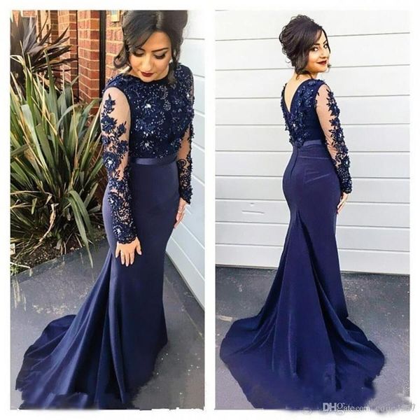 2019 new sheer high neck lace mermaid evening dresses navy blue illusion long sleeves prom dresses appliqued sweep train party gowns, Black;red
2019 new sheer high neck lace mermaid evening dresses navy blue illusion long sleeves prom dresses appliqued sweep train party gowns, Black;red