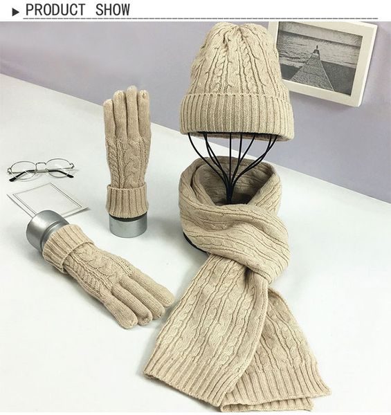 knitted winter hats for women's hat scarf glove set 3 piece sets fashion twist stripes cap gorros bonnet wool beanie skullies, Blue;gray
knitted winter hats for women's hat scarf glove set 3 piece sets fashion twist stripes cap gorros bonnet wool beanie skullies, Blue;gray