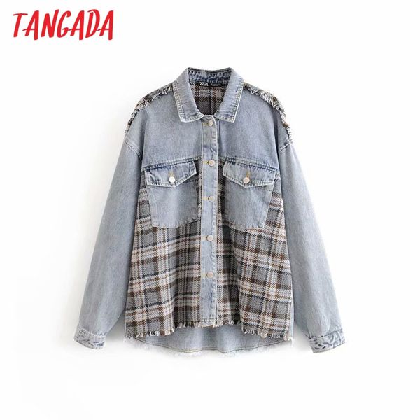 tangada fashion women plaid patchwork denim jacket casual style loose coat long sleeve pockets boyfriend style 6p14, Black;brown
tangada fashion women plaid patchwork denim jacket casual style loose coat long sleeve pockets boyfriend style 6p14, Black;brown