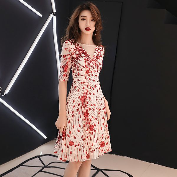 exquisite blings sequins formal party dress classic slim half sleeve cheongsam persepective qipao elegant white vestido, Red
exquisite blings sequins formal party dress classic slim half sleeve cheongsam persepective qipao elegant white vestido, Red