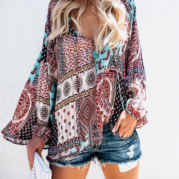 2019 new fall spring shirts women blouse fashion flower printed tie v neck long sleeve blouse high street loose shirt blusas top, White
2019 new fall spring shirts women blouse fashion flower printed tie v neck long sleeve blouse high street loose shirt blusas top, White