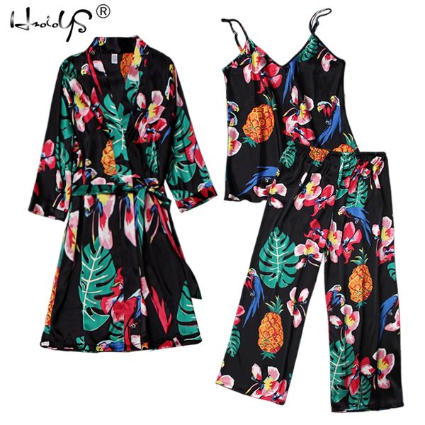 3 piece women print silk satin pajamas sets casual femme home comfortable women pajamas suits sleepwear indoor robes+pants, Black;red
3 piece women print silk satin pajamas sets casual femme home comfortable women pajamas suits sleepwear indoor robes+pants, Black;red