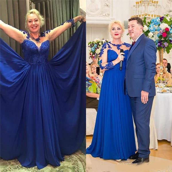 sheer neck long sleeves mothers dresses royal blue a line chiffon floor length elegant evening formal dresses 2020, Black;red
sheer neck long sleeves mothers dresses royal blue a line chiffon floor length elegant evening formal dresses 2020, Black;red