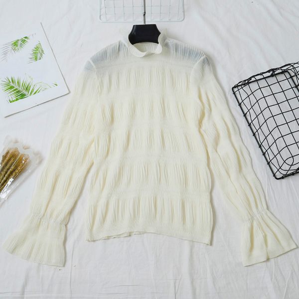 elegant women summer flare sleeve pleated chiffon basic shirt female elastic loose size mesh gauze tulle pullover blouse, White
elegant women summer flare sleeve pleated chiffon basic shirt female elastic loose size mesh gauze tulle pullover blouse, White