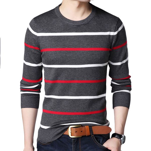 men's sweater autumn new cotton round neck long-sleeved slim stripe knit sweaters, White;black
men's sweater autumn new cotton round neck long-sleeved slim stripe knit sweaters, White;black