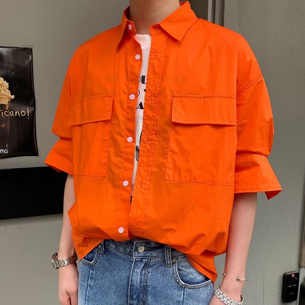 xl new summer orange men gangneung short sleeve shirt loose korean fashion handsome jacket, White;black
xl new summer orange men gangneung short sleeve shirt loose korean fashion handsome jacket, White;black
