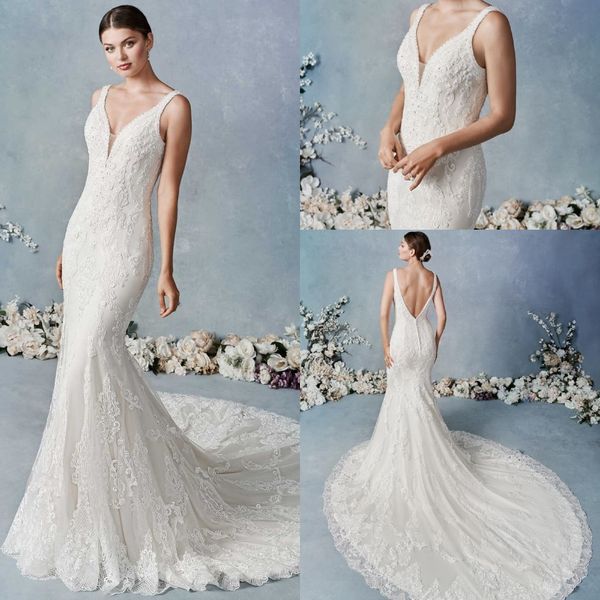 luxury mermaid kenneth winston wedding dresses v neck sleeveless tulle lace applique ruched wrap wedding gown sweep train robe de mariée, White
luxury mermaid kenneth winston wedding dresses v neck sleeveless tulle lace applique ruched wrap wedding gown sweep train robe de mariée, White
