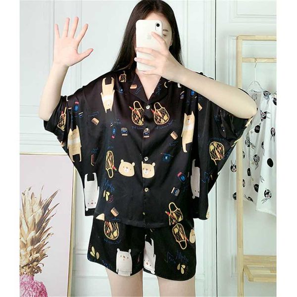women's sleepwear pajamas summer black suit short sleeve shorts 2pc thin section fresh home service pijamas women 2021, Black;red
women's sleepwear pajamas summer black suit short sleeve shorts 2pc thin section fresh home service pijamas women 2021, Black;red