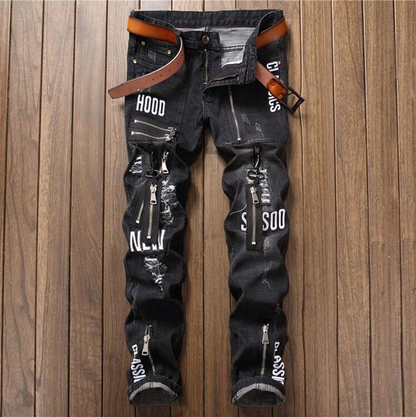 fashion mens ripped more zipper black jeans slim fit designer straight leg letters embroidery washed denim pants 17008, Blue
fashion mens ripped more zipper black jeans slim fit designer straight leg letters embroidery washed denim pants 17008, Blue