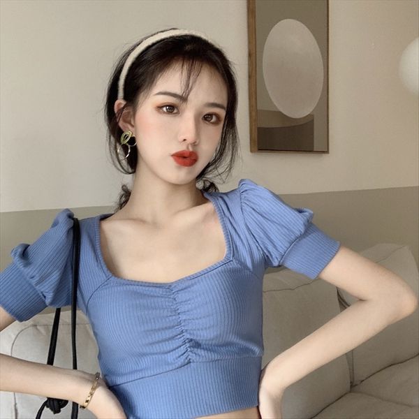 short-sleeved t-shirt female 2020 slim t-shirt and slim square collar waist short navel knitted female, White
short-sleeved t-shirt female 2020 slim t-shirt and slim square collar waist short navel knitted female, White