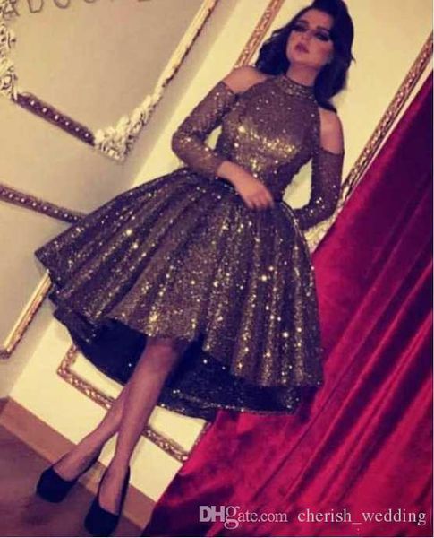 2019 bling bling chocolate sequin crystal ball gown short prom homecoming dresses high low high neck long sleeve cocktail evening gown, Black
2019 bling bling chocolate sequin crystal ball gown short prom homecoming dresses high low high neck long sleeve cocktail evening gown, Black
