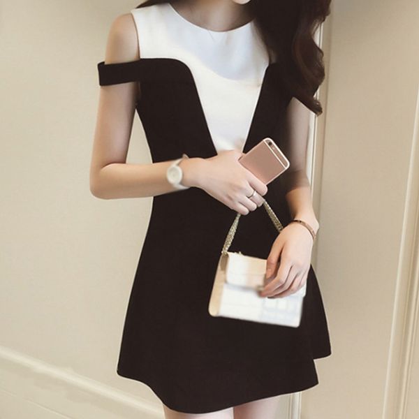 summer round neck elegant women dress fashion party patchwork a-line cold shoulder slim fit mini korean style casual, Black;gray
summer round neck elegant women dress fashion party patchwork a-line cold shoulder slim fit mini korean style casual, Black;gray