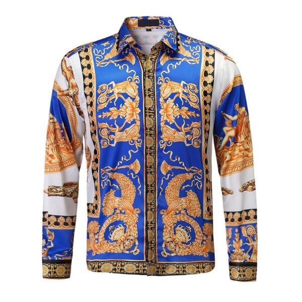 2020 new floral flower print mens shirts casual slim fit baroque party prom formal shirts for men, White;black
2020 new floral flower print mens shirts casual slim fit baroque party prom formal shirts for men, White;black
