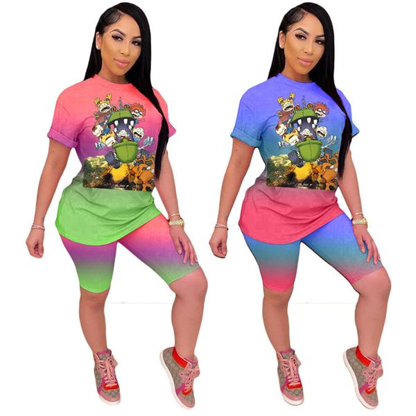 women gradient ramp tracksuit cartoon print two piece set short seleeve t shirt+mini shorts fashion summer clothes slim jogger suit 2895, White
women gradient ramp tracksuit cartoon print two piece set short seleeve t shirt+mini shorts fashion summer clothes slim jogger suit 2895, White