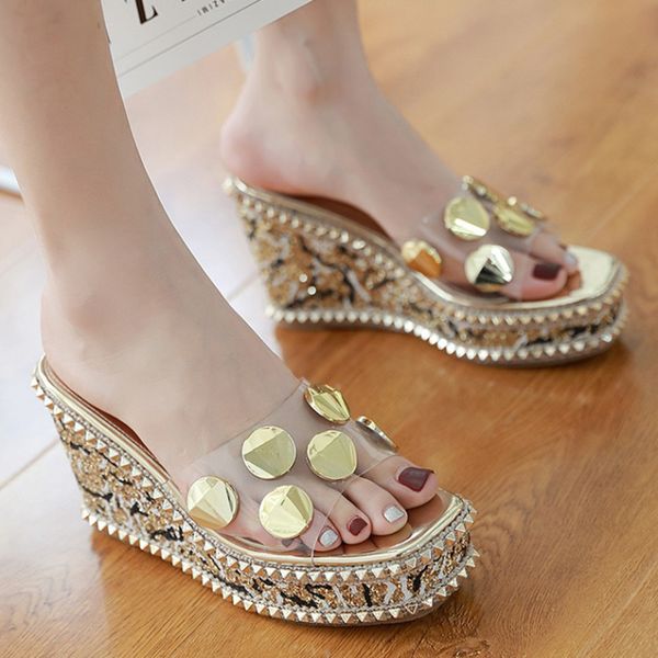 gold&silver shine bling studs clear sandals women wedges ultrahigh heels flipflops open toe creepers mixed colors sandalias, Black
gold&silver shine bling studs clear sandals women wedges ultrahigh heels flipflops open toe creepers mixed colors sandalias, Black