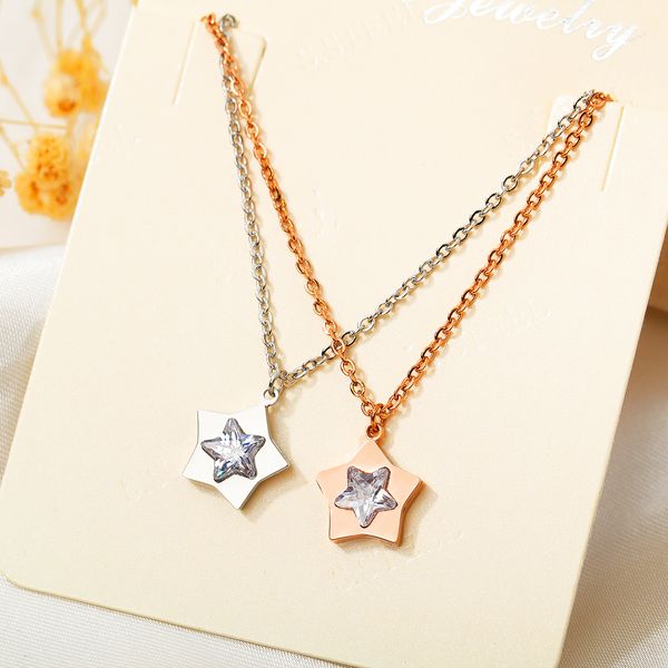 new korea simple fashion five-pointed star diamond stainless steel pendant girl necklace plated 18 k rose gold charm trend jewelry wholesale, Silver
new korea simple fashion five-pointed star diamond stainless steel pendant girl necklace plated 18 k rose gold charm trend jewelry wholesale, Silver
