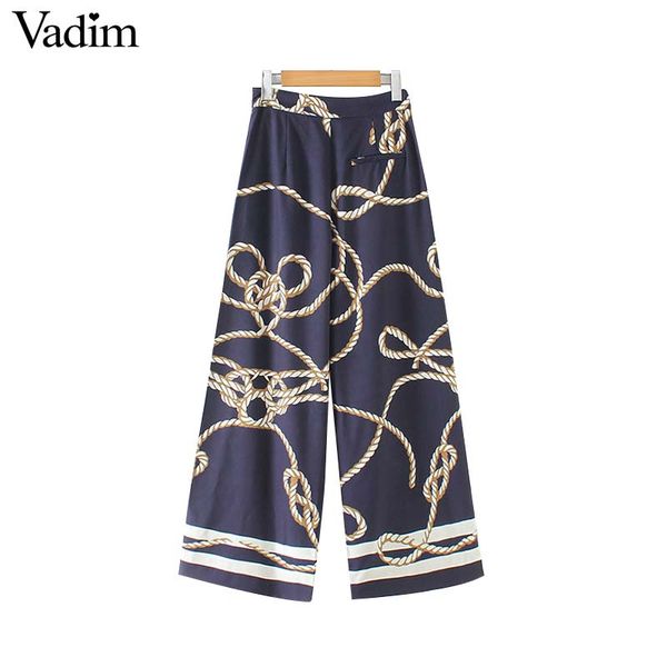 vadim women retro print wide leg pants pockets side zipper european style casual female vintage long trousers mujer ka647, Black;white
vadim women retro print wide leg pants pockets side zipper european style casual female vintage long trousers mujer ka647, Black;white