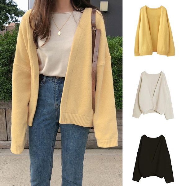 women sweater cardigan korean loose sweater lady coat solid knitting outerwear female casual open stitch clothing, White
women sweater cardigan korean loose sweater lady coat solid knitting outerwear female casual open stitch clothing, White