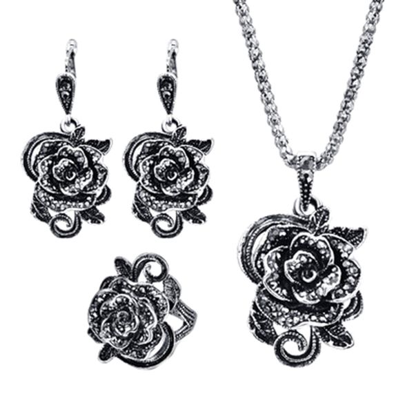 silver color vintage jewellery set fashion black crystal flower jewelry sets for women wedding party birthday gift
silver color vintage jewellery set fashion black crystal flower jewelry sets for women wedding party birthday gift