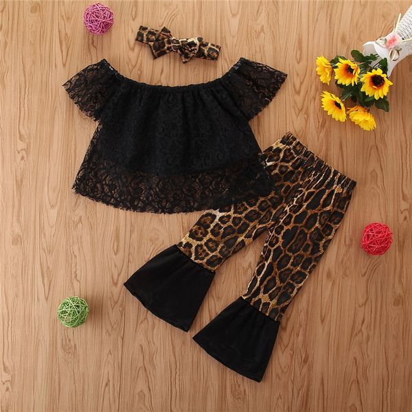 2020 kids girls clothes fashion summer black lace + leopard flare pants+butterfly bow headband 3 piece children girl clothing set, White
2020 kids girls clothes fashion summer black lace + leopard flare pants+butterfly bow headband 3 piece children girl clothing set, White