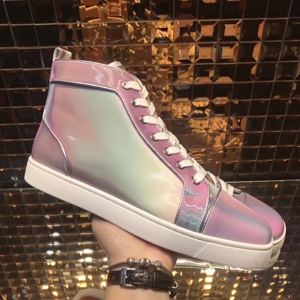 summer high sneaker boot red soles shoes women junior spikes orlato trainers genuine patent leather iridescence calfskin shoes, Black
summer high sneaker boot red soles shoes women junior spikes orlato trainers genuine patent leather iridescence calfskin shoes, Black