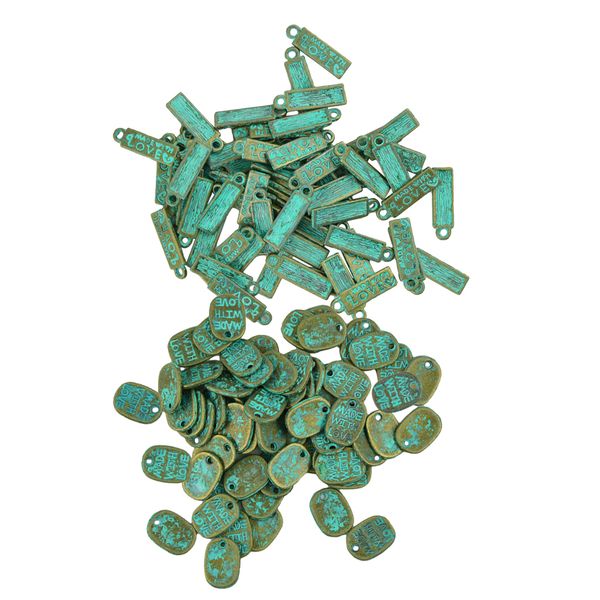 100 pieces wholesale vintage patina color oval rectangle beads with 'made with love' pendant crafts, Silver
100 pieces wholesale vintage patina color oval rectangle beads with 'made with love' pendant crafts, Silver