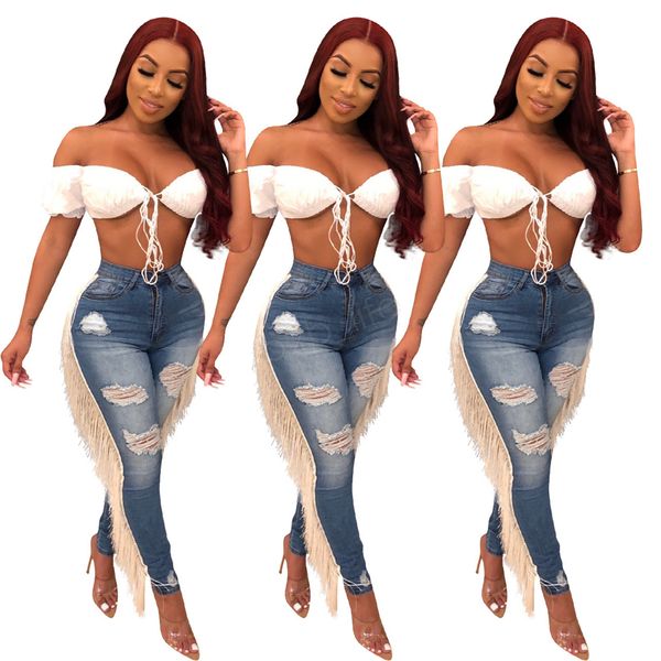 women ripped hole tassels jeans bodycon high waist summer autumn pant slim skinny stretch denim trousers pants, Blue
women ripped hole tassels jeans bodycon high waist summer autumn pant slim skinny stretch denim trousers pants, Blue