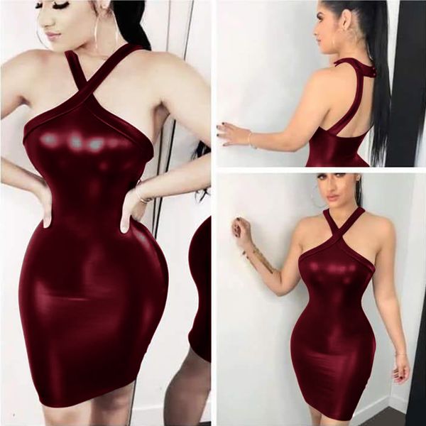 night club womens designer dresses summer halter sleeveless backless pu bodycon dresses fashion women designer clothes, Black;gray
night club womens designer dresses summer halter sleeveless backless pu bodycon dresses fashion women designer clothes, Black;gray