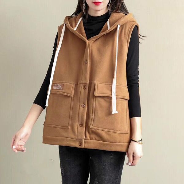 johnature spring autumn loose pocket hooded plush vest coat 2020 new leisure comfortable solid color single breasted women vest, Black;white
johnature spring autumn loose pocket hooded plush vest coat 2020 new leisure comfortable solid color single breasted women vest, Black;white