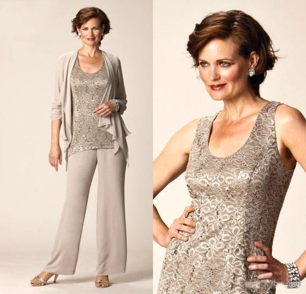 New Elegant Mother of the Bride Pant Suits Long Sleeves Chiffon Jacket Lace Top Three Pieces Groom Mother Dresses Wedding Party Gowns
New Elegant Mother of the Bride Pant Suits Long Sleeves Chiffon Jacket Lace Top Three Pieces Groom Mother Dresses Wedding Party Gowns