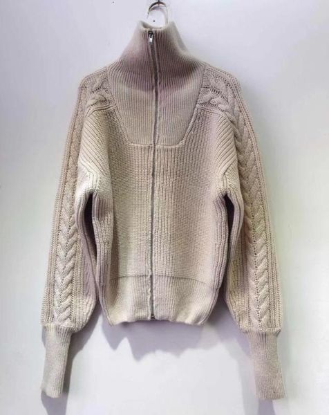 cream lenz cable knit alpaca wool cardigan jacket sailor collar zip up front long sleeves thick sweater 2020, White
cream lenz cable knit alpaca wool cardigan jacket sailor collar zip up front long sleeves thick sweater 2020, White