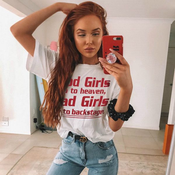 женщины лето tshirts девушки моды письмо печать crew neck коротким рукавом футболки женщин вскользь сыпучие тройники good girl bad girl tops, White
женщины лето tshirts девушки моды письмо печать crew neck коротким рукавом футболки женщин вскользь сыпучие тройники good girl bad girl tops, White