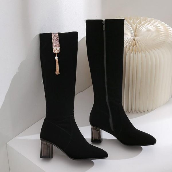 2019 woman winter boots adhesive shoes metal decorative women shoes solid faux fur knee-high boots square toe rubber square heel, Black
2019 woman winter boots adhesive shoes metal decorative women shoes solid faux fur knee-high boots square toe rubber square heel, Black