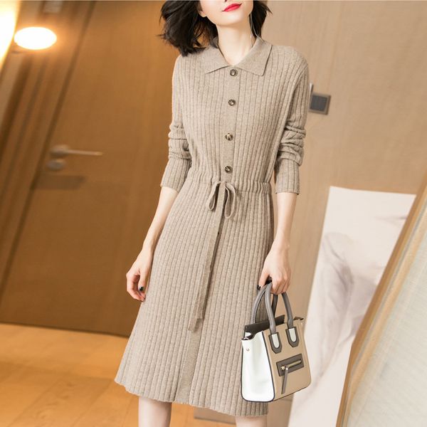 women knitted dresses solid female long sleeve dress 2020 new autumn winter turn-down collar button solid slim dresses, Black;gray
women knitted dresses solid female long sleeve dress 2020 new autumn winter turn-down collar button solid slim dresses, Black;gray
