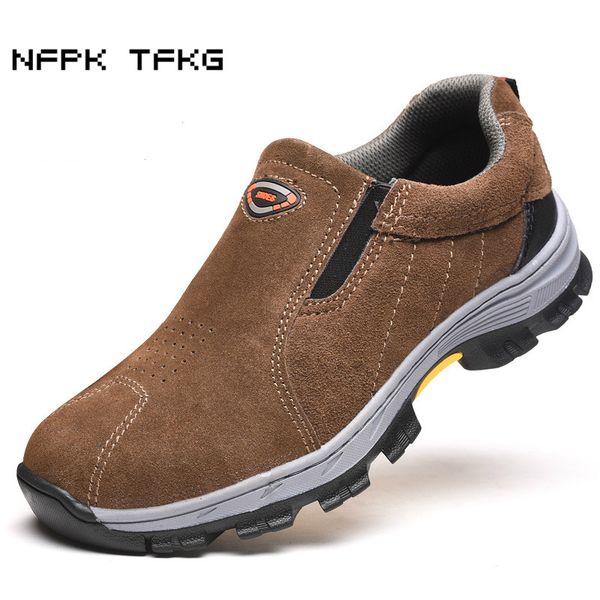 men's casual breathable large size steel toe cap working safety shoes cow suede leather tooling boots slip on security loafers, Black
men's casual breathable large size steel toe cap working safety shoes cow suede leather tooling boots slip on security loafers, Black